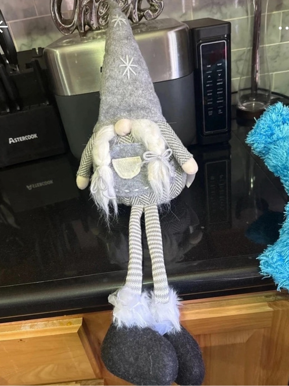 Unk Gray Felt Holiday Gnome with Striped Legs